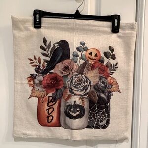 Halloween Pumpkin Crow Floral Throw Pillow Cover 17X17